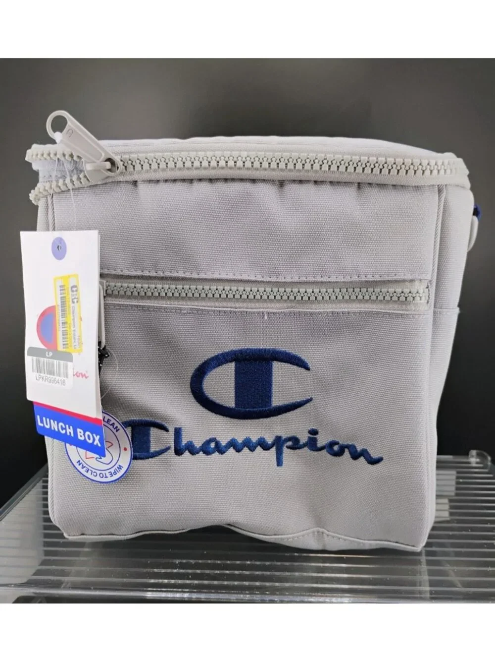 Champion Gray Insulated Lunch Box With Adjustable Strap Front Zipper Pocket